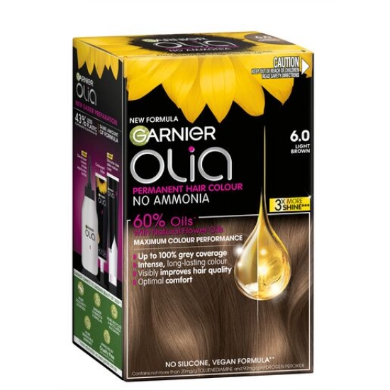 Picture of Garnier Olia 6.0 Light Brown Permanent Hair Colour No Ammonia, 60% Oils